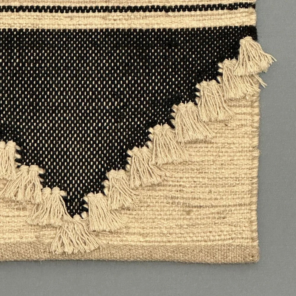 Threshold Woven Geometric Wall Hanging Tassel Trim Beige Black Boho Decor 18x25